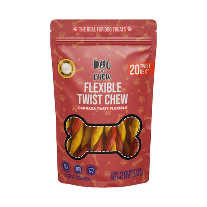 Flexible Twist Chew. Twist Flexible. Versión: Tocino-Queso . 20 pz