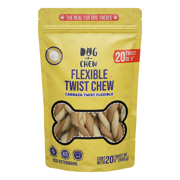 Flexible Twist Chew. Twist Flexible. Versión: Cacahuate-Platáno. 20 pz