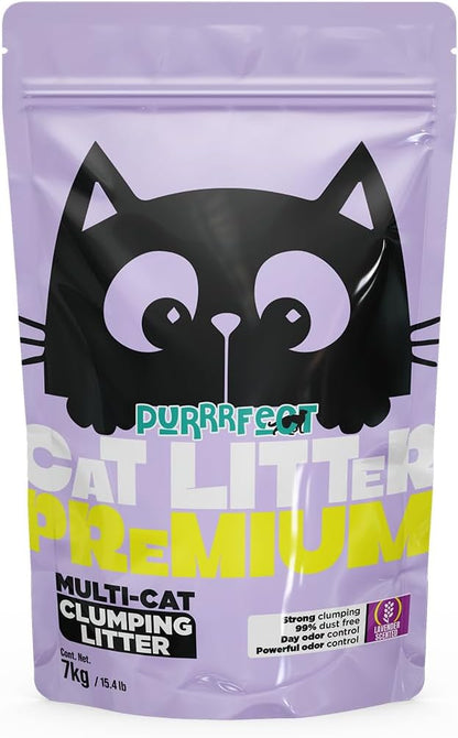 PURRRFECT CAT LITTER | Arena Gatos | Arena para Gato | Super Aglutinante | Terrones firmes| Calidad Premium a Precio Accesible | Aglutinamiento Superior| Todos los Gatos | No Polvo | (7kg Lavanda)