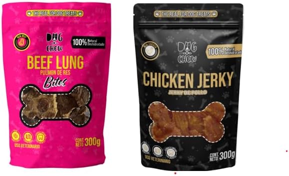 DOG-O-CHEW | Premios para Perro Deshidratados| Carnaza para Perro Dehidratada| Premios para Perro 100% Naturales | Snacks para Perro| 100% Naturales | (600 Gramos, Pulmón + Chicken Jerky)