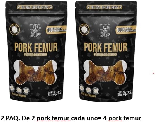 DOG-O-CHEW | Premios para Perro Deshidratados| Carnaza para Perro Dehidratada| Premios para Perro 100% Naturales | Snacks para Perro| 100% Naturales | (4 Piezas, Pork Femur)