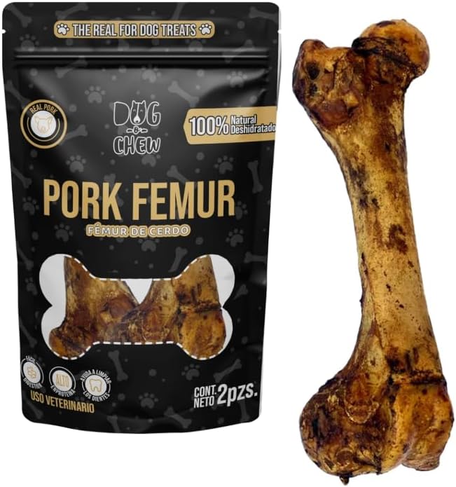DOG-O-CHEW | Premios para Perro Deshidratados| Carnaza para Perro Dehidratada| Premios para Perro 100% Naturales | Snacks para Perro| 100% Naturales | (4 Piezas, Pork Femur)