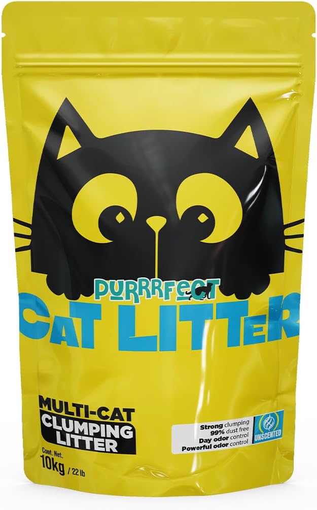 PURRRFECT CAT LITTER | Arena Gatos | Arena para Gato | Super Aglutinante | Terrones firmes| Calidad Premium a Precio Accesible | Aglutinamiento| Todos los Gatos | No Polvo | (10 kg Sin Aroma)