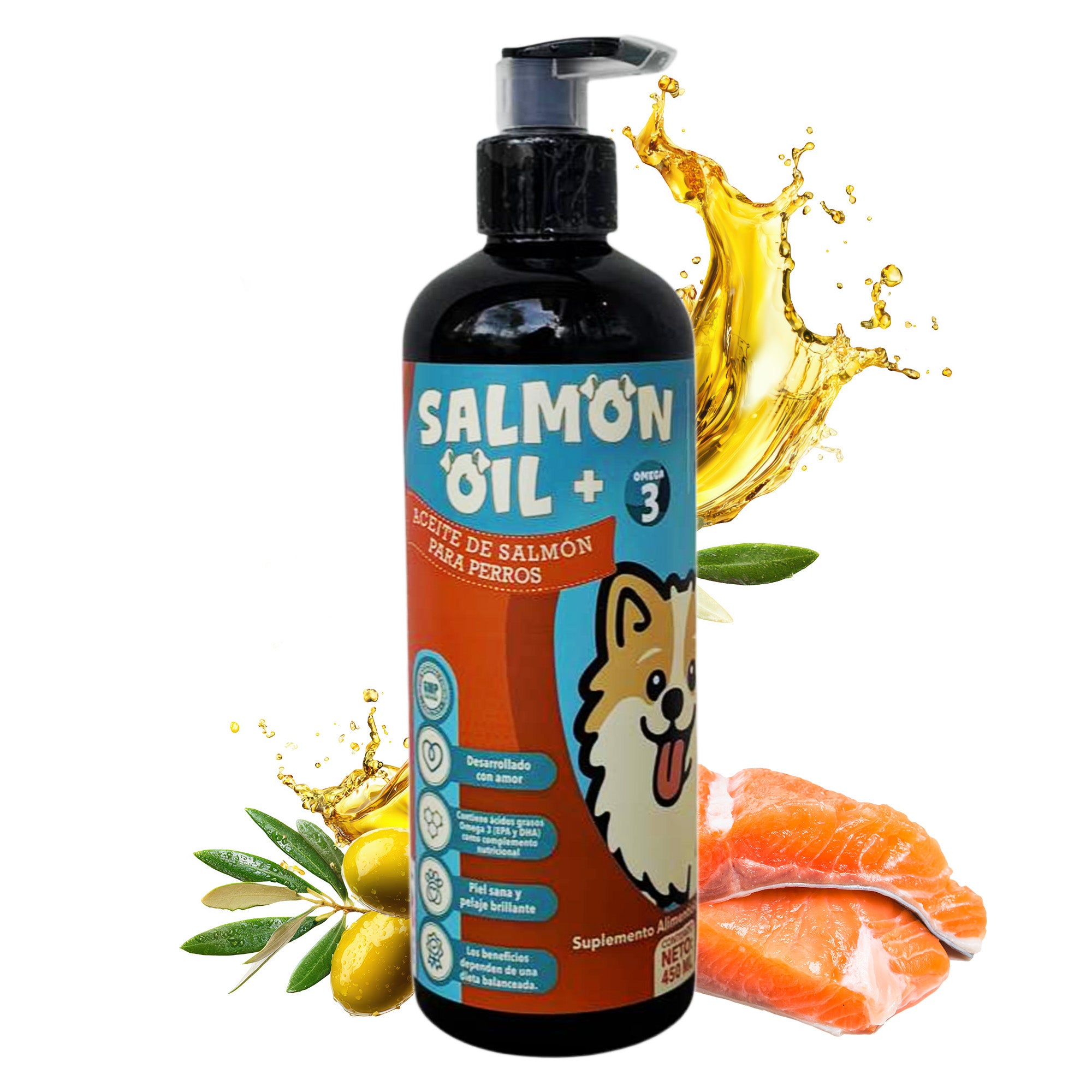 Aceite de Salmón adicionado con OMEGA, Aceite de LINAZA, Aceite de OLIVA, Vitamina E.