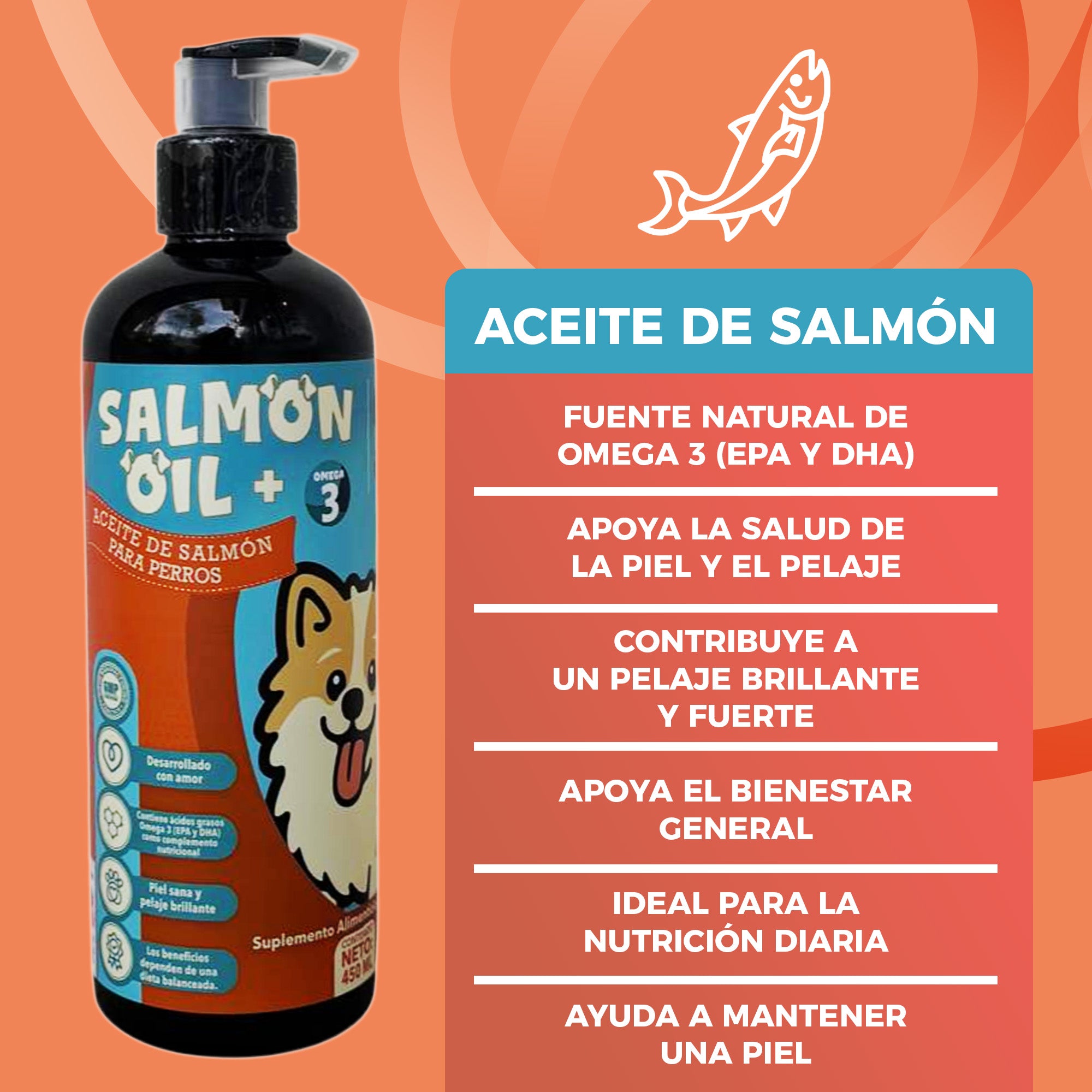 Aceite de Salmón adicionado con OMEGA, Aceite de LINAZA, Aceite de OLIVA, Vitamina E.