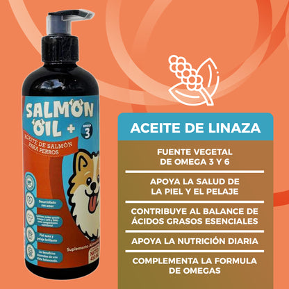 Aceite de Salmón adicionado con OMEGA, Aceite de LINAZA, Aceite de OLIVA, Vitamina E.