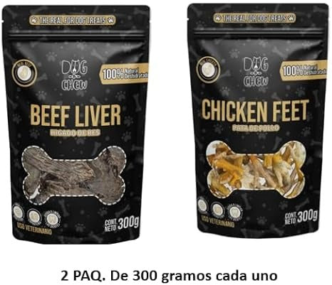 DOG-O-CHEW | Premios para Perro Deshidratados| Carnaza para Perro Dehidratada| Premios para Perro 100% Naturales | Snacks para Perro| 100% Naturales | (600 Gramos, Hígado + Patitas)