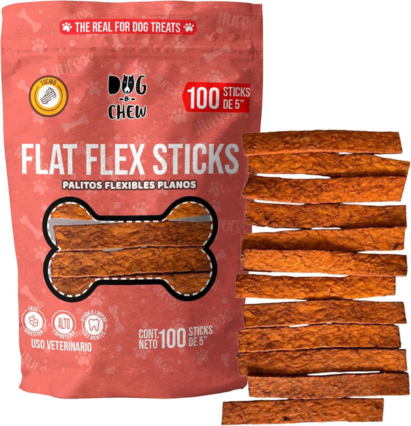 Flat Flex Sticks. Palitos de Res Planos. Versión Tocino. 40 pz.