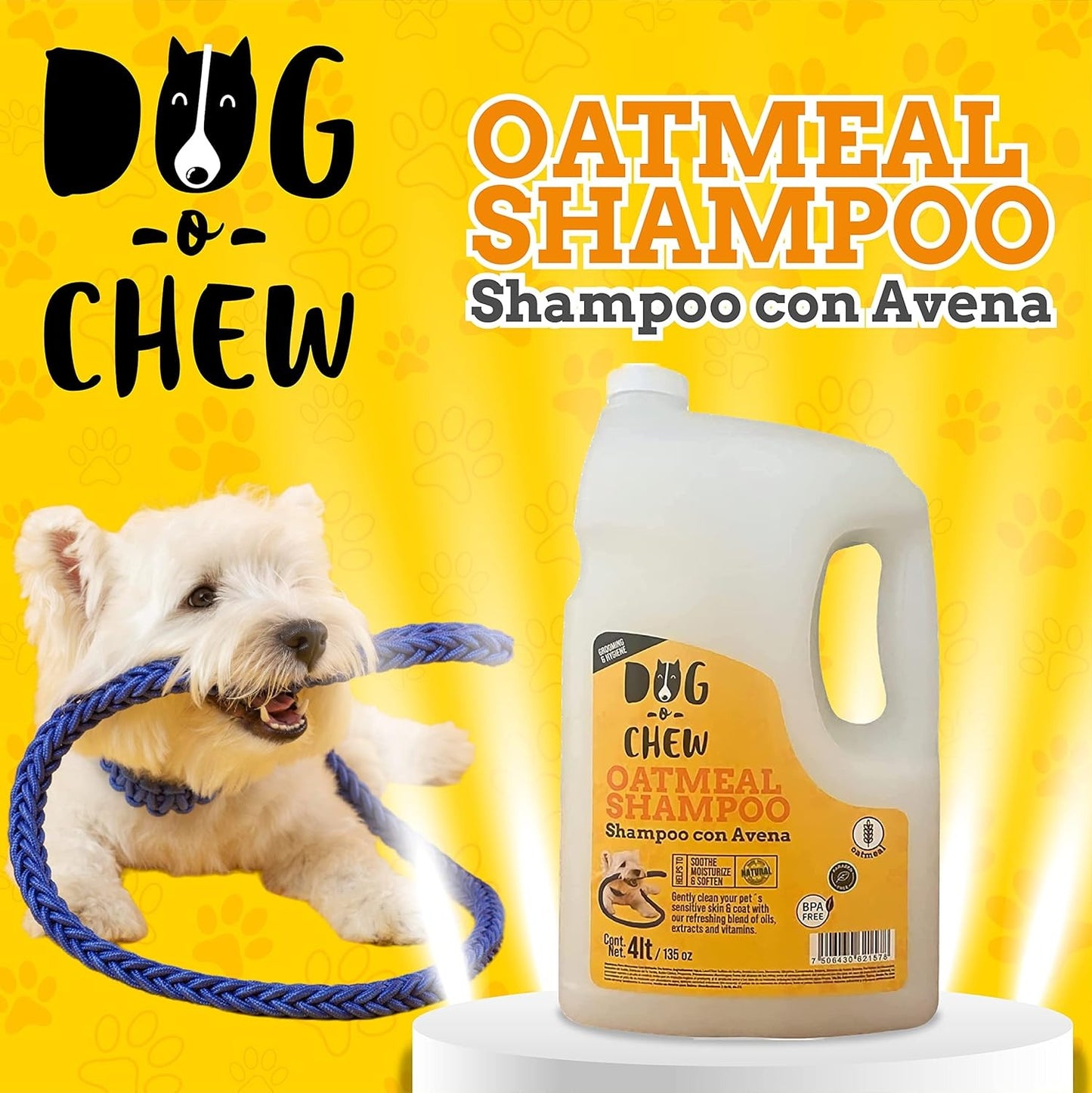 DOG-O-CHEW| Shampoo para Perro, Shampoo para Perro con Avena, Humectante, BPA Free, 4 litros/135 oz.