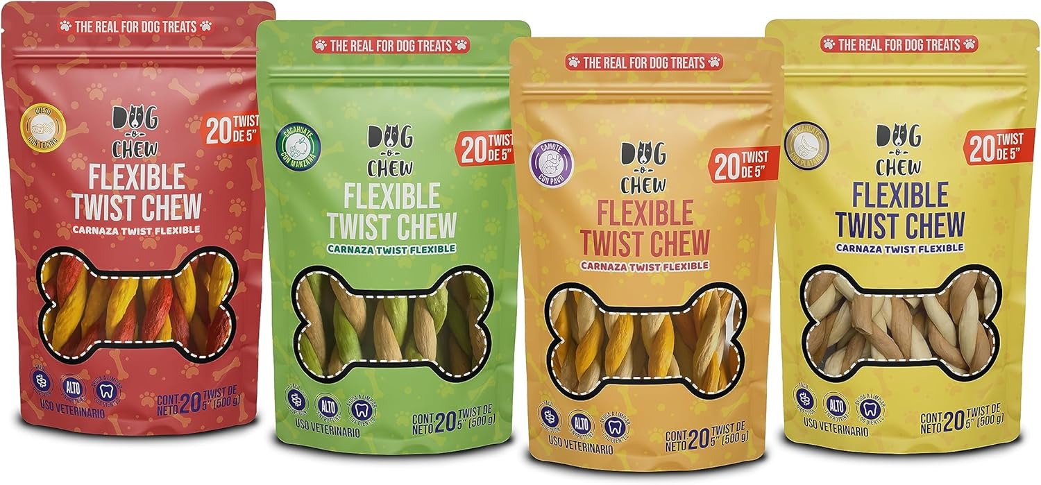 Flexible Twist Chew. Twist Flexible. Versión: Tocino-Queso . 20 pz