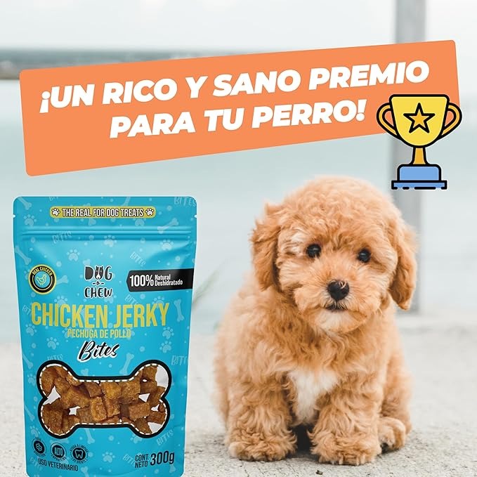 DOG-O-CHEW | Premios para Perro Deshidratados| Carnaza para Perro Dehidratada| Premios para Perro 100% Naturales | Snacks para Perro| 100% Naturales | (600 Gramos, Chicken Jerky Bites)