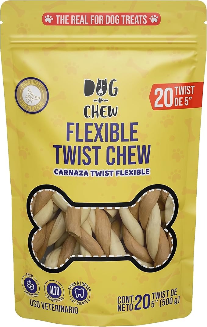 Flexible Twist Chew. Twist Flexible. Versión: Cacahuate-Platáno. 20 pz